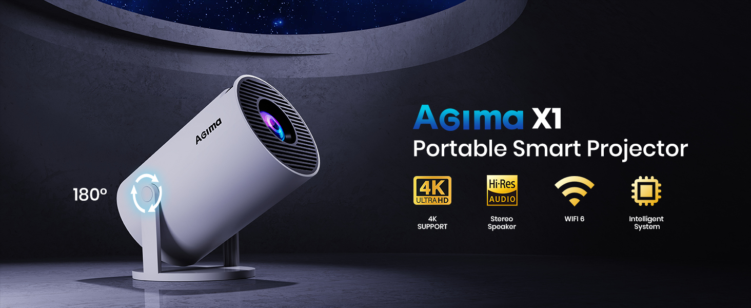 Портативний проєктор Mini Beamer: 1080P, 4K, Android, iOS, WiFi, Bluetooth, 180°