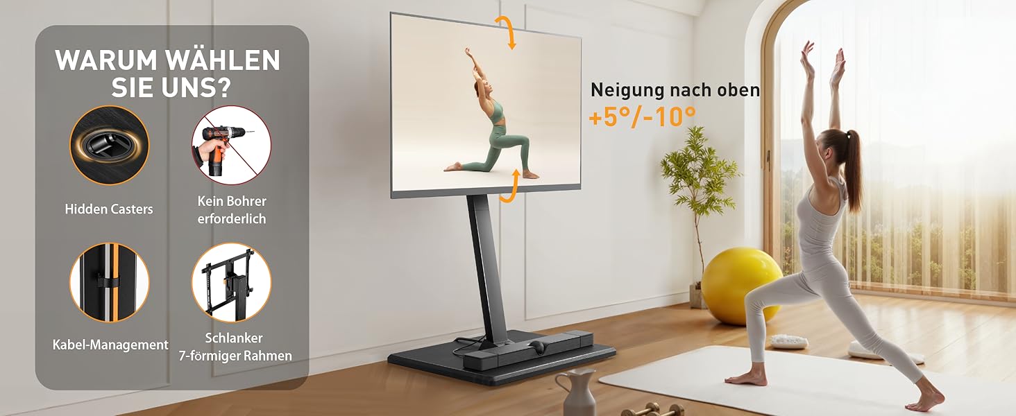 Підставка для телевізора Perlegear на колесах, мобільна, поворотна, нахильна, для телевізорів 30-70 дюймів, до 40 кг, VESA 400x400 мм