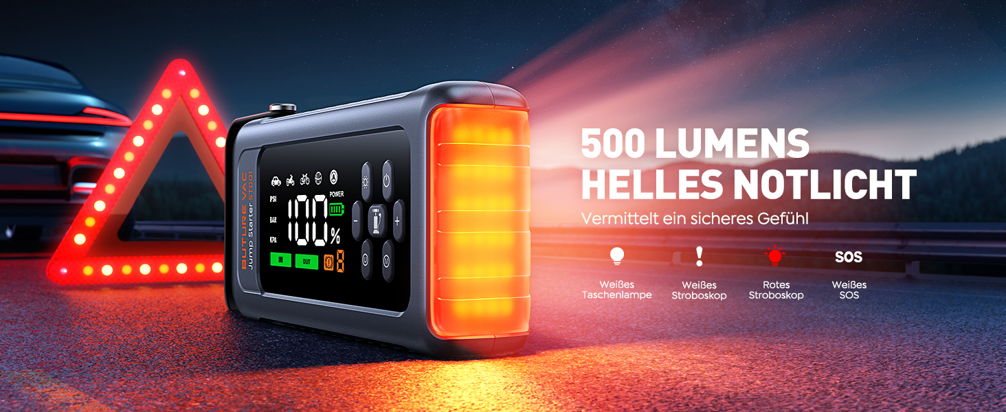 Портативний пусковий пристрій 5000A з компресором 150PSI, 12V, для автомобілів, з ліхтариком, рукавичками