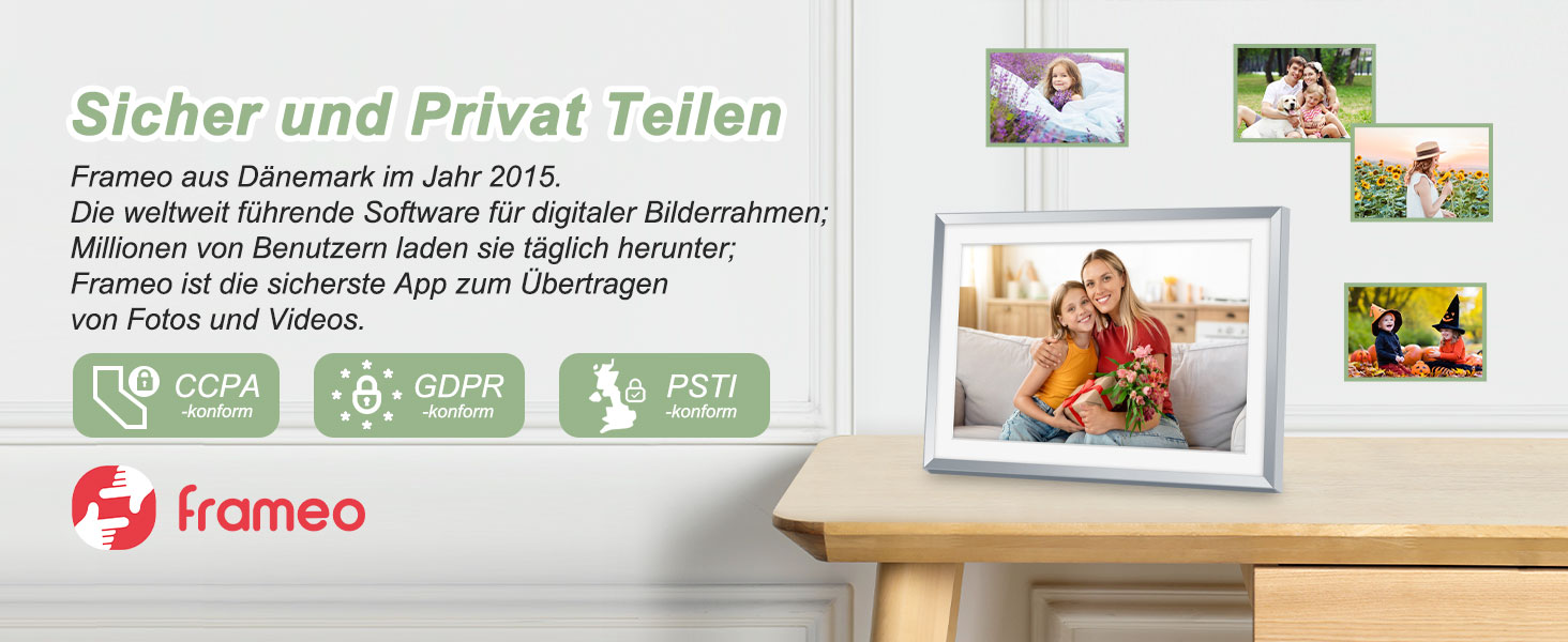 Цифровий рамка для фотографій з дерева, Wi-Fi, 32GB, 10.1 дюйма, IPS сенсорний екран, Frameo APP, подарунок, дуб (срібло)