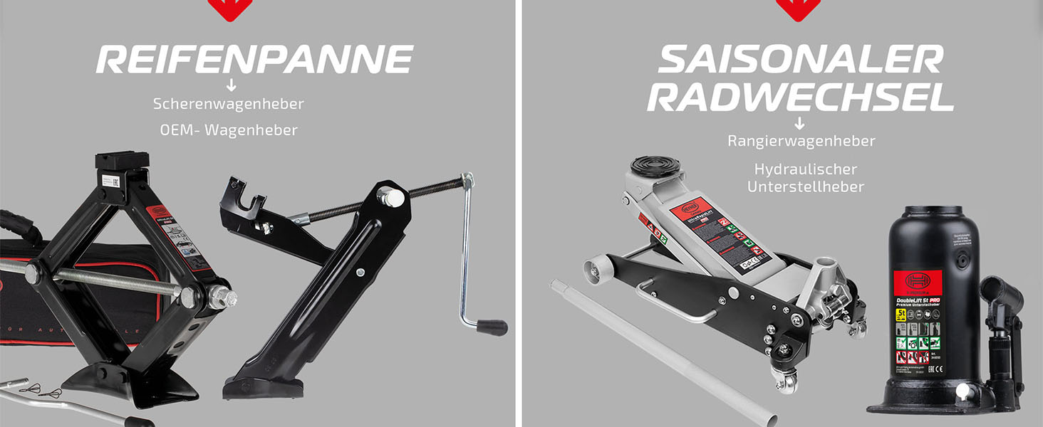 Підйомник гідравлічний ножичний HEYNER® 2т з кейсом, храповий механізм 17мм, гумові накладки, висота підйому 98-442мм. Автомобільний домкрат, сертифікат TÜV/GS