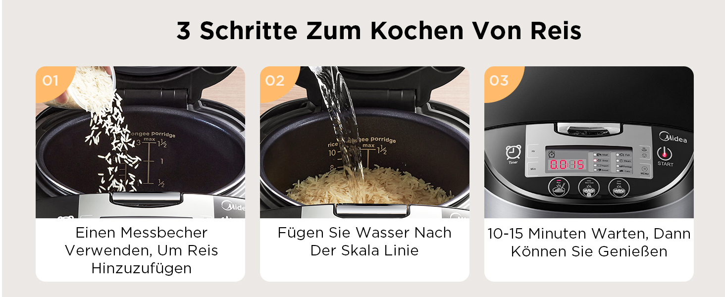 Мультиварка Midea Reiskocher 5 л: 11 програм, рисоварка, супниця, тушкувальник, пароварка, таймер, 24 год підігріву, чорний/сріблястий