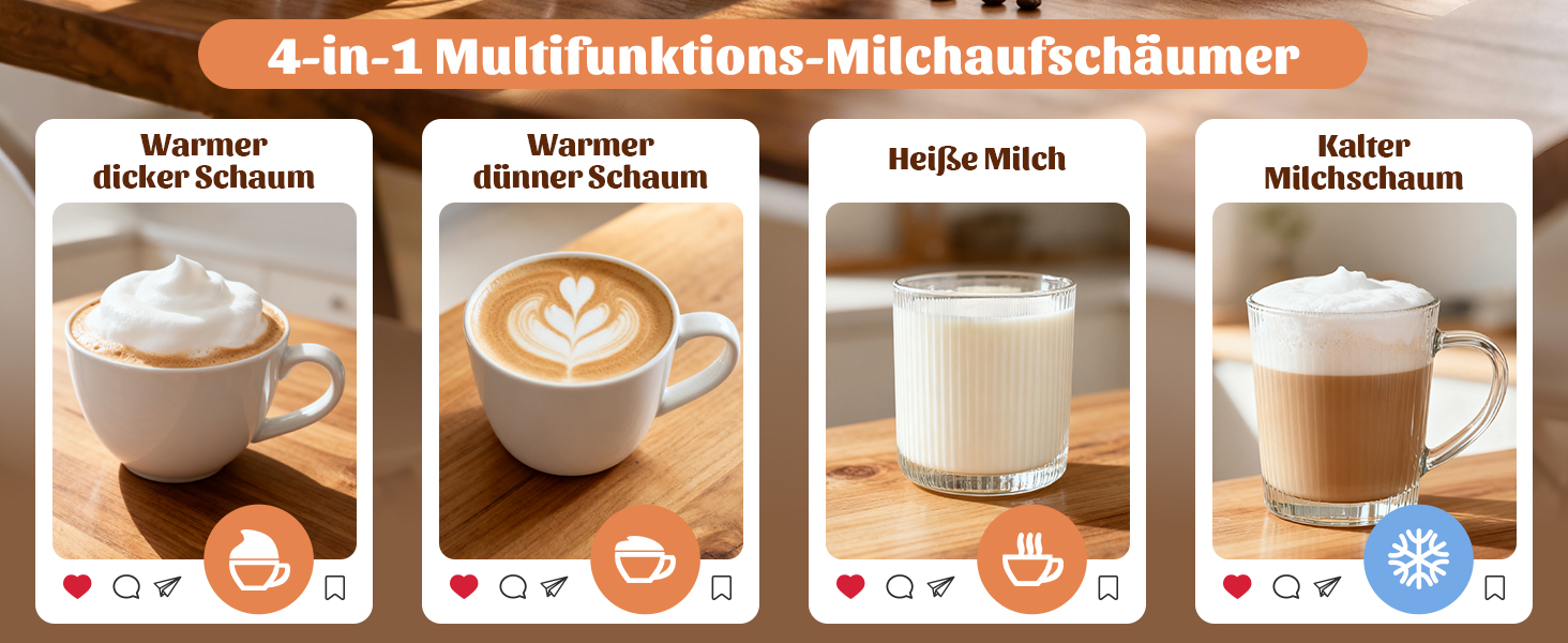 Електричний спінювач молока YISSVIC 4-в-1: автоматичний, 500W, антипригарне покриття, для капучіно, лате, макіато