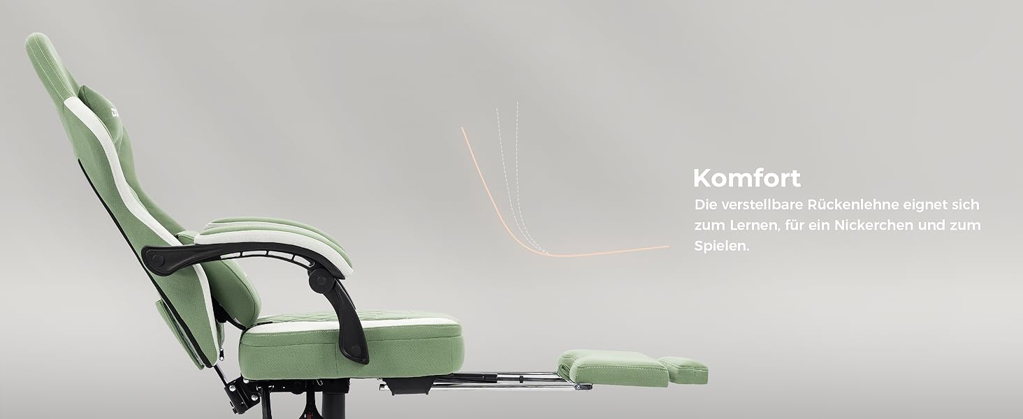 Ігровий крісло Dowinx з тканиною та кишеньковим пружинним матрацом, крісло для геймерів з масажем та підголівником, ергономічне гоночне ігрове крісло з підніжкою, висувна підніжка (зелений)