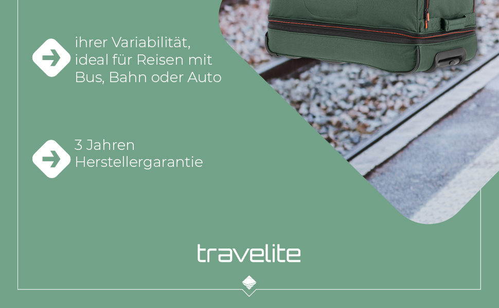 Дорожня сумка на колесах Travelite Basics Duffle L, 98-119 л, Зелено-помаранчева, 55 см