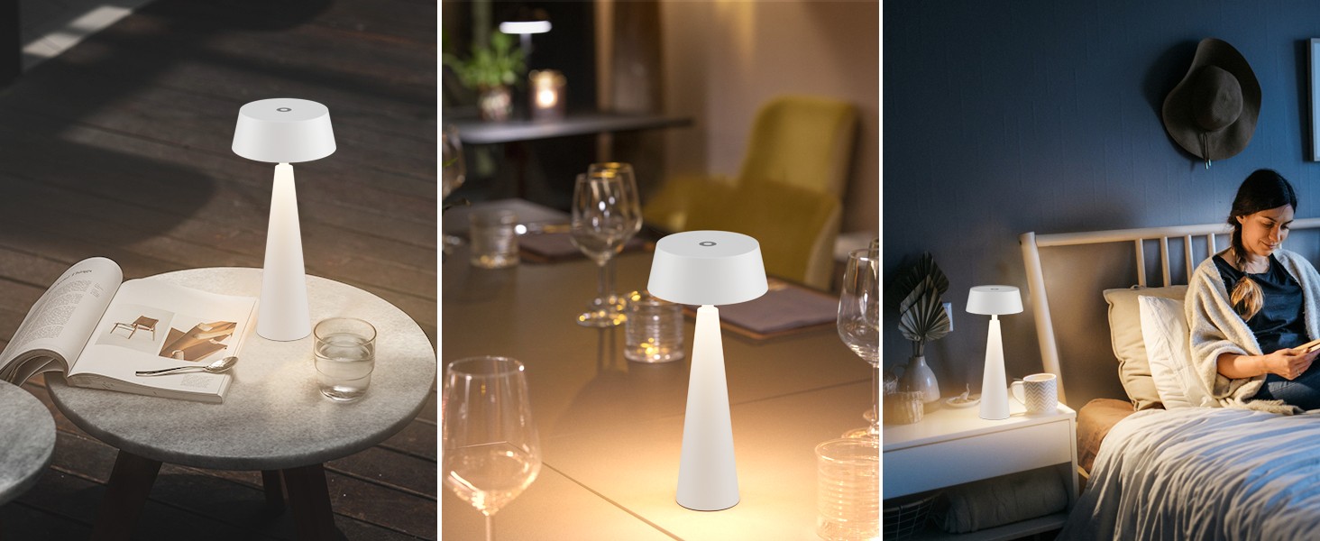 2 шт. Білі бездротові настільні лампи з акумулятором, регульоване освітлення 3000K-6000K, IP54, USB-C, для дому та вулиці, балкону, обіднього столу, білі