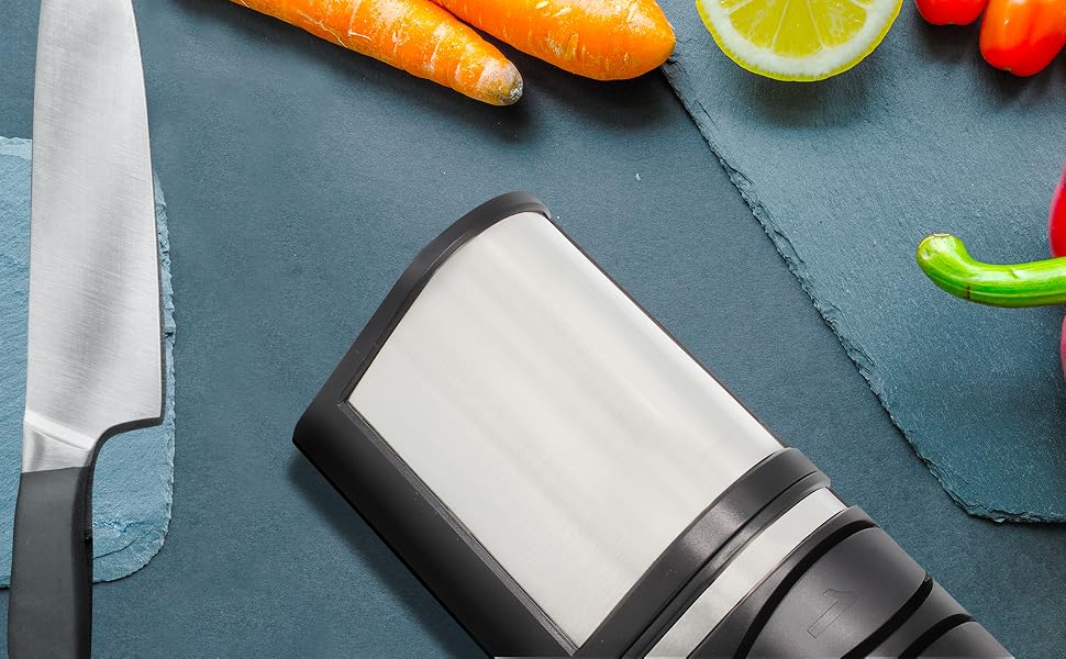 Електричний точило для кухонних ножів FISHTEC з діамантовими дисками, 2 рівні заточування та полірування для металевих та керамічних ножів, дерево, 21 см