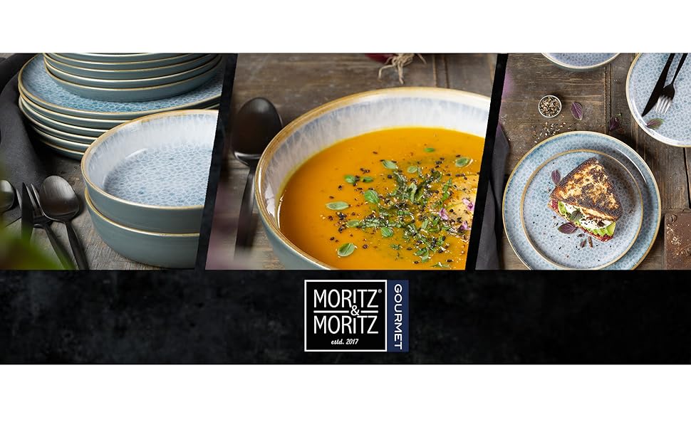 Набір посуду Moritz & Moritz TERRA 18-tlg для 6 осіб: 6 тарілок, 6 десертних тарілок, 6 салатників, блакитний, порцеляна