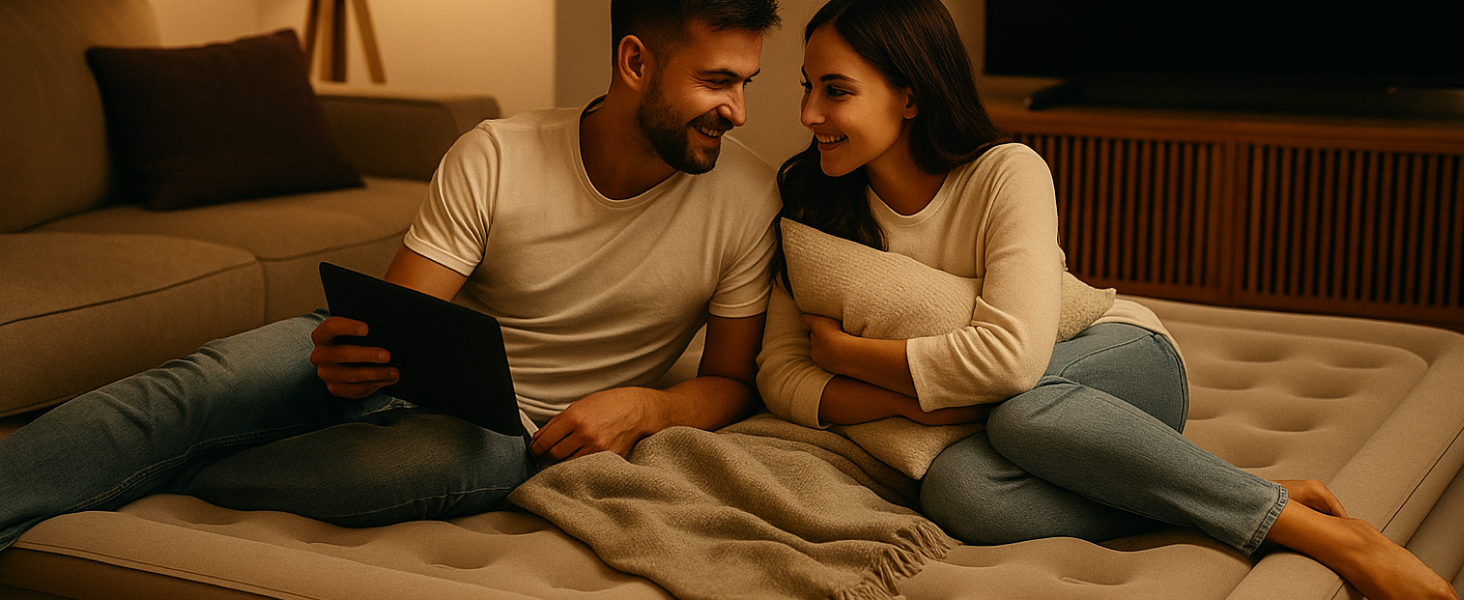 Надувне ліжко 2 персони, самонадувна повітряна матрац з портативним насосом, преміум тканина, антизносне та антишум, для кемпінгу або дому