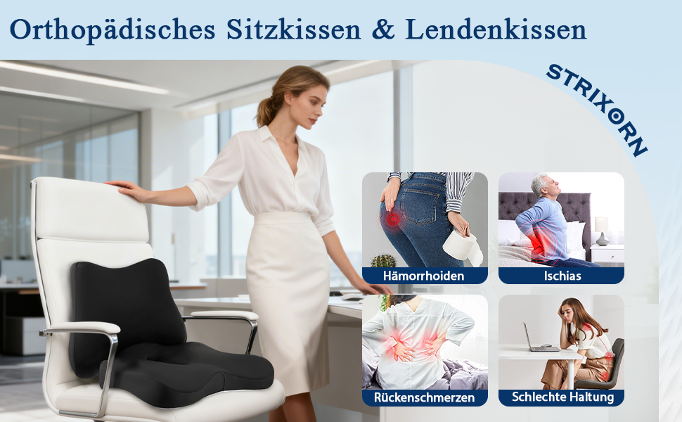 Ортопедична подушка для сидіння та підтримки попереку, ергономічна подушка з піною з пам'яті для інвалідного візка, автокрісла та офісного крісла, для зняття навантаження, полегшення болю, підтримки попереку та стегна при тривалому сидінні