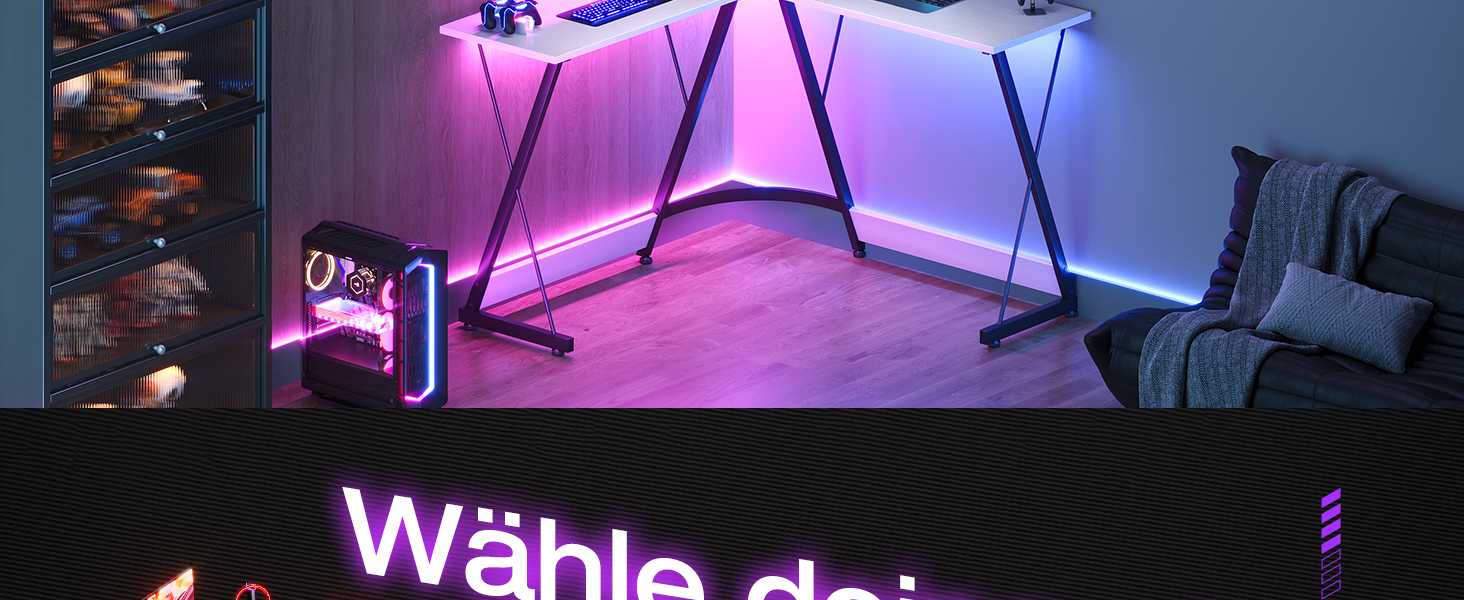 Ігровий стіл ODK, L-подібний кутовий стіл для геймінгу та офісу, 120x120 см, білий