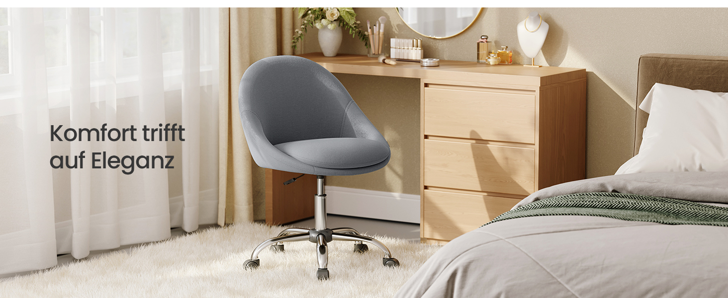 Крісло SONGMICS для офісу та дому, крісло для макіяжу, регульоване по висоті, сірий колір, тканина (OBG020G04)