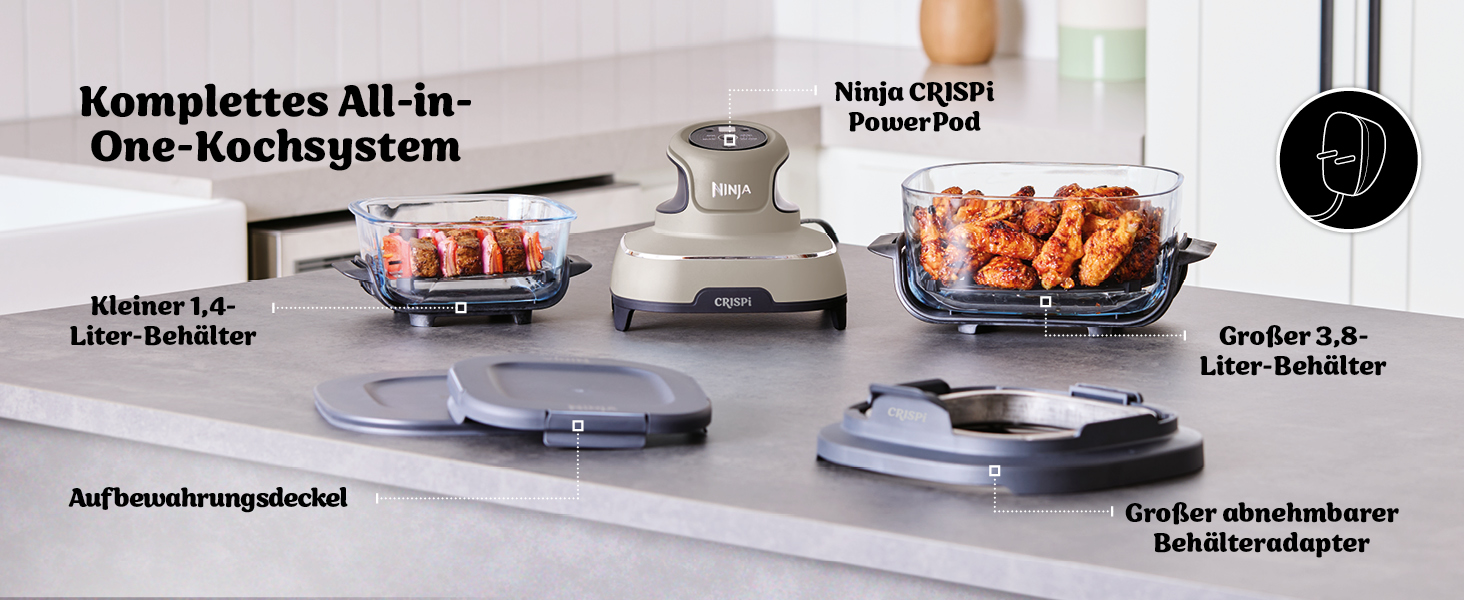 Ninja CRISPi Airfryer - фритюрниця без олії, 3.8 л, 4-в-1, 1700 В, FN101EUSTGD (Stone)