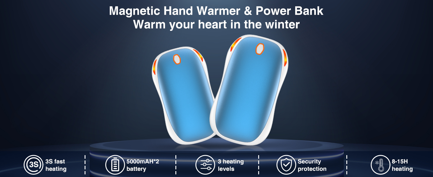 Електричний грієчка для рук 5000mAh, 2 шт. - багаторазовий кишеньковий грієчка для активного відпочинку, зимовий подарунок для дітей, жінок та чоловіків (блакитний)