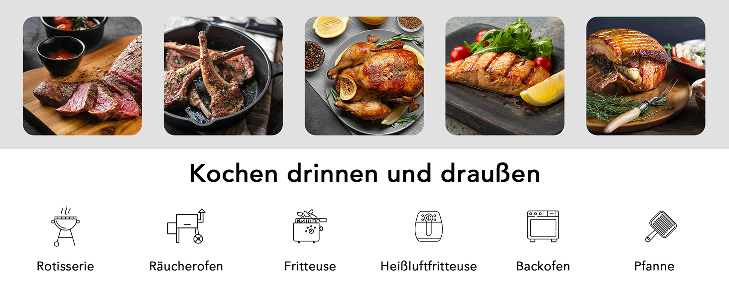 Термометр для м'яса BFOUR WiFi з Bluetooth, 6 сенсорів, з App-керуванням, бездротовий, для гриля та запікання