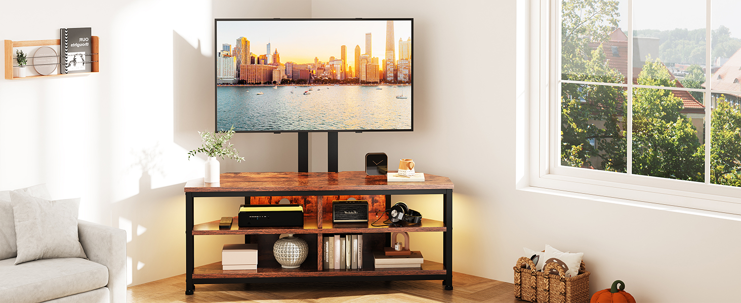 Тумба під ТВ Dripex з LED-підсвічуванням, кутова, 106x45.5x36 см, коричнева