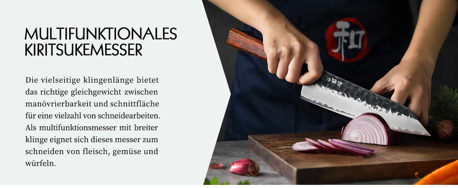 Професійний японський ніж Kiritsuke HEZHEN 21,5 см, кухонний ніж із 3-шарової дамаської сталі з восьмигранною ручкою з червоного дерева та дерев'яним чохлом