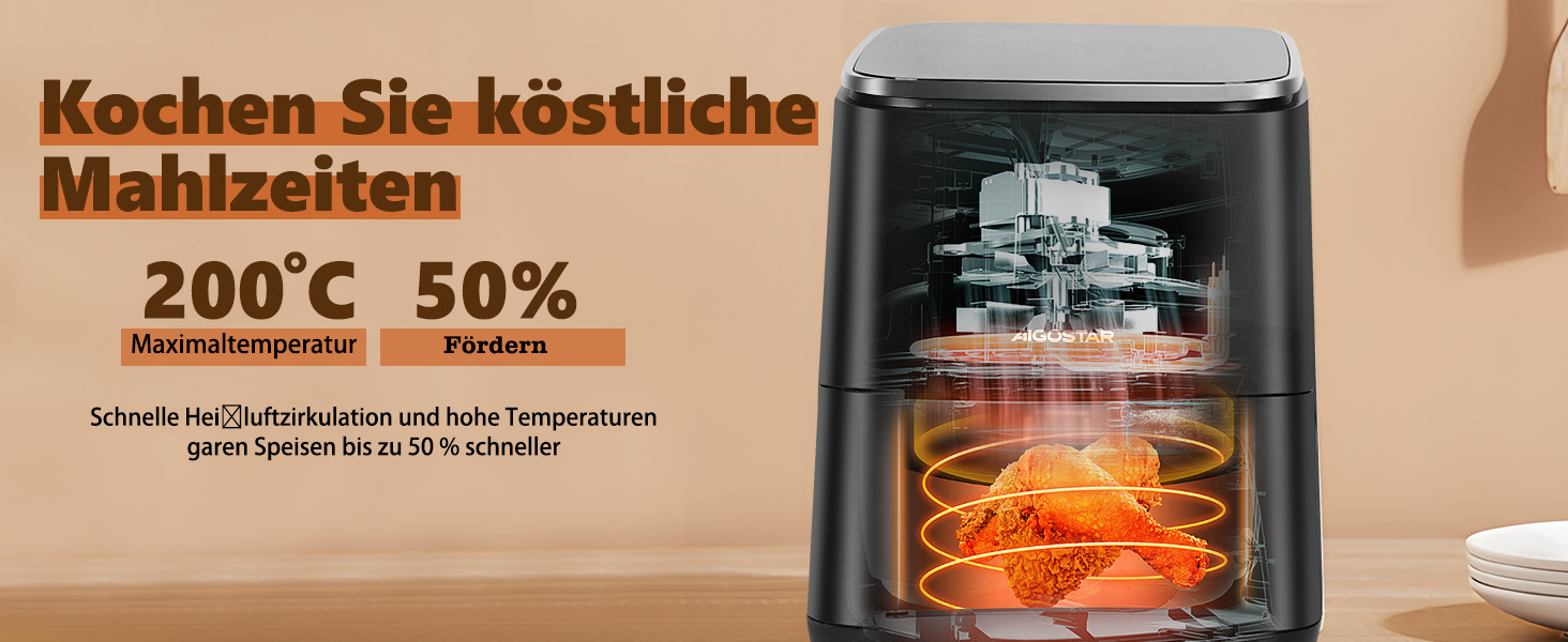 Аерофритюрниця Aigostar Dot 2Л: Airfryer з LED-сенсорним екраном, 8 програмами, 1200W, регулюванням температури та таймером, антипригарне покриття, BPA-free