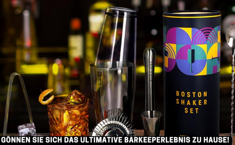 Набір шейкер для коктейлів Boston Shaker Set: скло, нержавіюча сталь, професійний барменський набір з ситечком Hawthorne