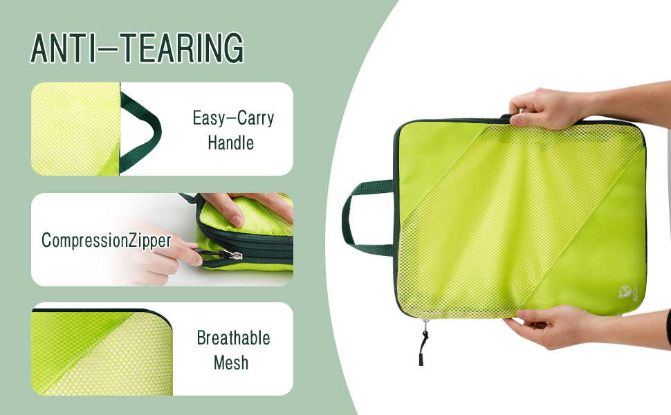 Набір компресійних органайзерів для одягу в дорогу AiQInu, 5 шт. — ультралегкі сумки-пакувальники для валізи з мішком для взуття та білизни, розширювані, зелені