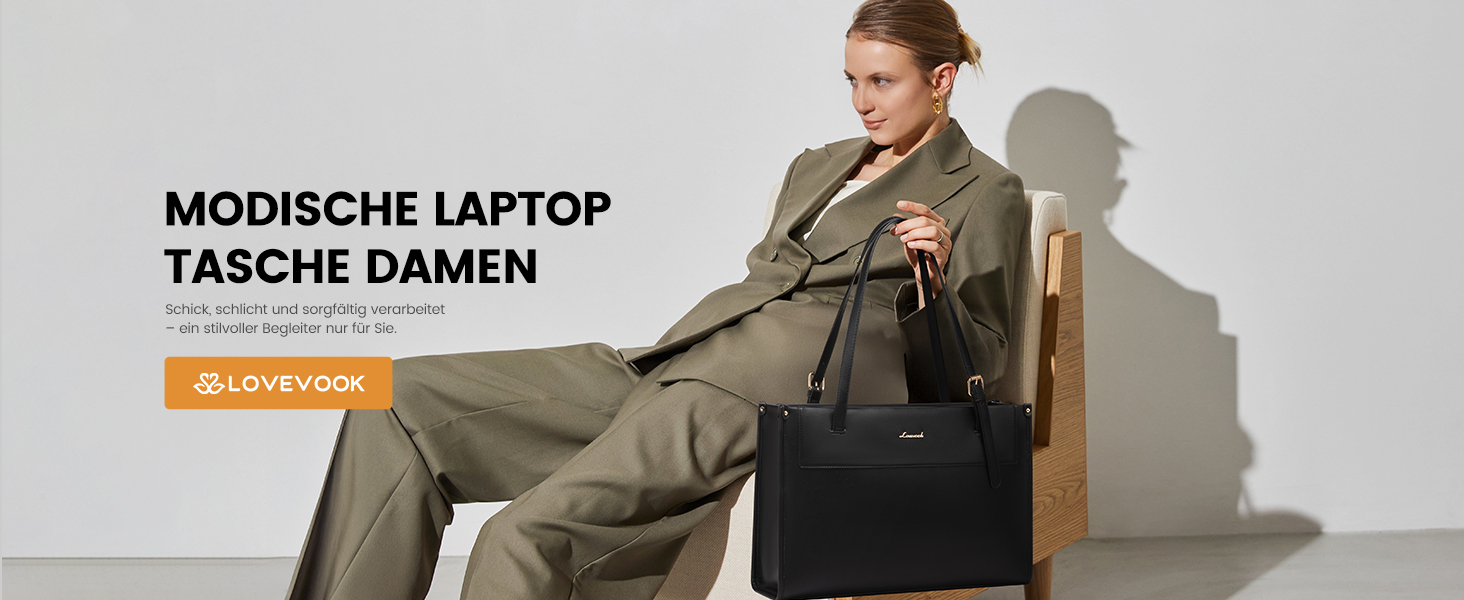 LOVEVOOK Сумка для ноутбука 15.6 дюймів, жіноча, велика, водонепроникна, сумка-шоппер, ділова, з PU шкіри, для офісу, навчання, чорна