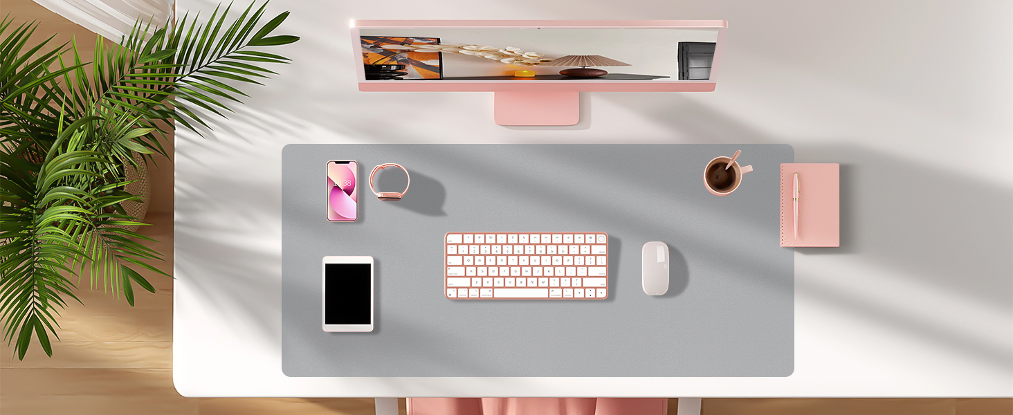 Килимок для столу та мишки XXL Niviy з екошкіри, водонепроникний захисний килимок для офісу та дому, протиковзний, світло-сірий, 60 x 40 см