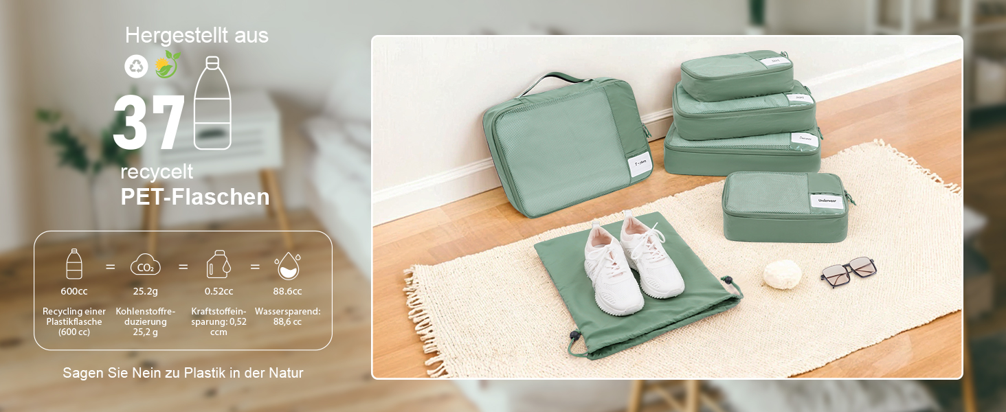 Набір органайзерів для валізи ECOHUB, 6 предметів, дорожні компресійні сумки з ID-тегами з перероблених матеріалів, дихаючі органайзери для подорожей та рюкзака, темно-сірі