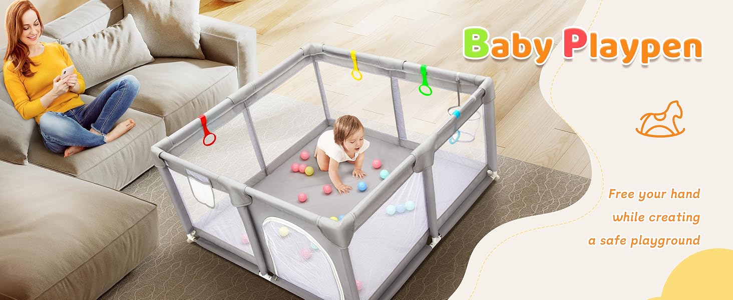 Манеж дитячий CHOLY для немовлят та малюків 128x128 см, сірий. Безпечний, з сіткою, м'яким захистом, легко збирається