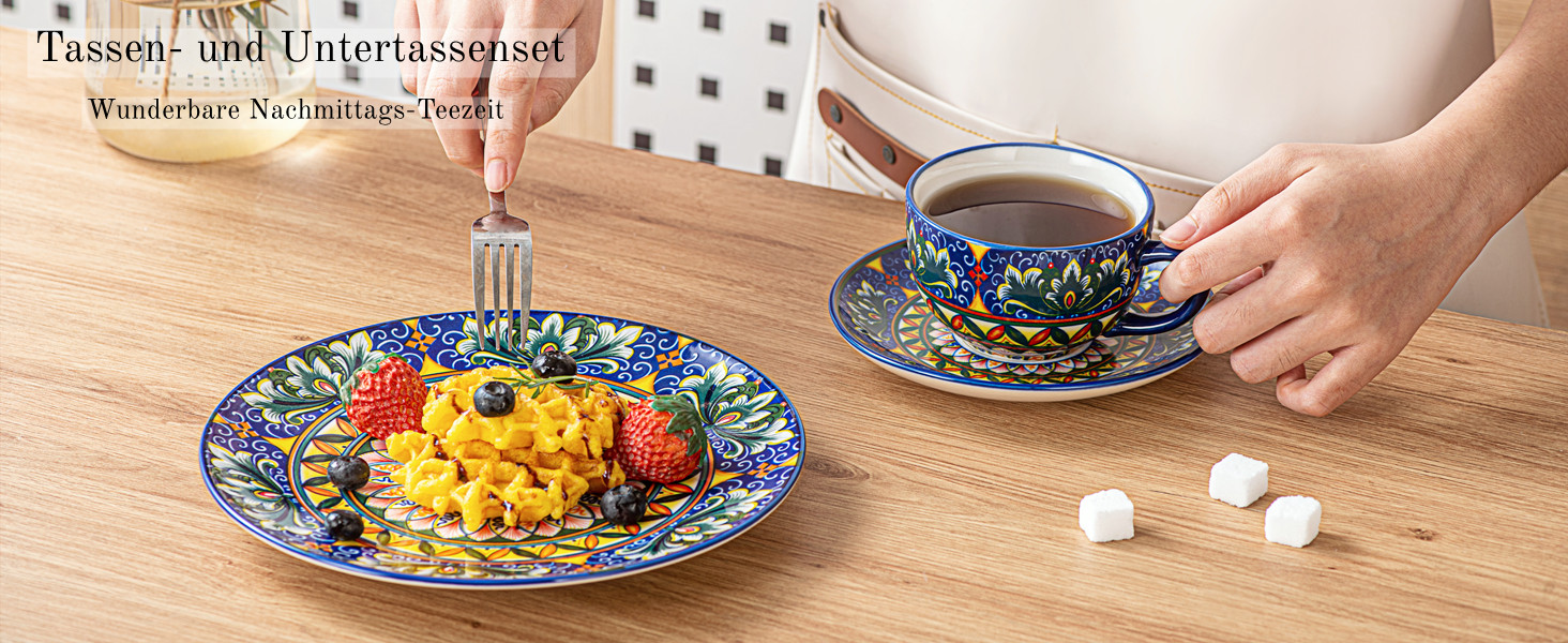 Кавовий сервіс Henten Home з порцеляни, 6 чашок, 250 мл, ручної роботи, набір для 6 осіб. Включає чашки та блюдця