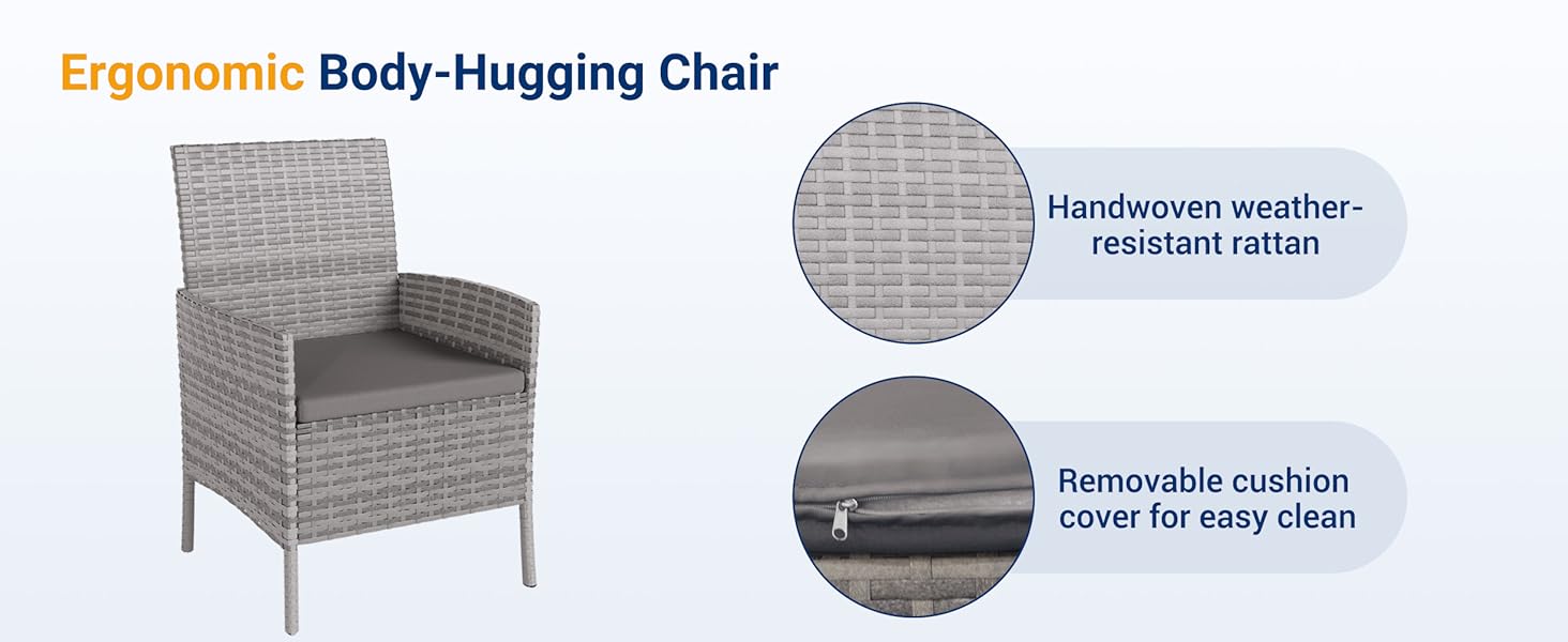 Набір садових меблів UDPATIO для балкона/тераси: стіл та 2 стільці з поліротангу (сірий)