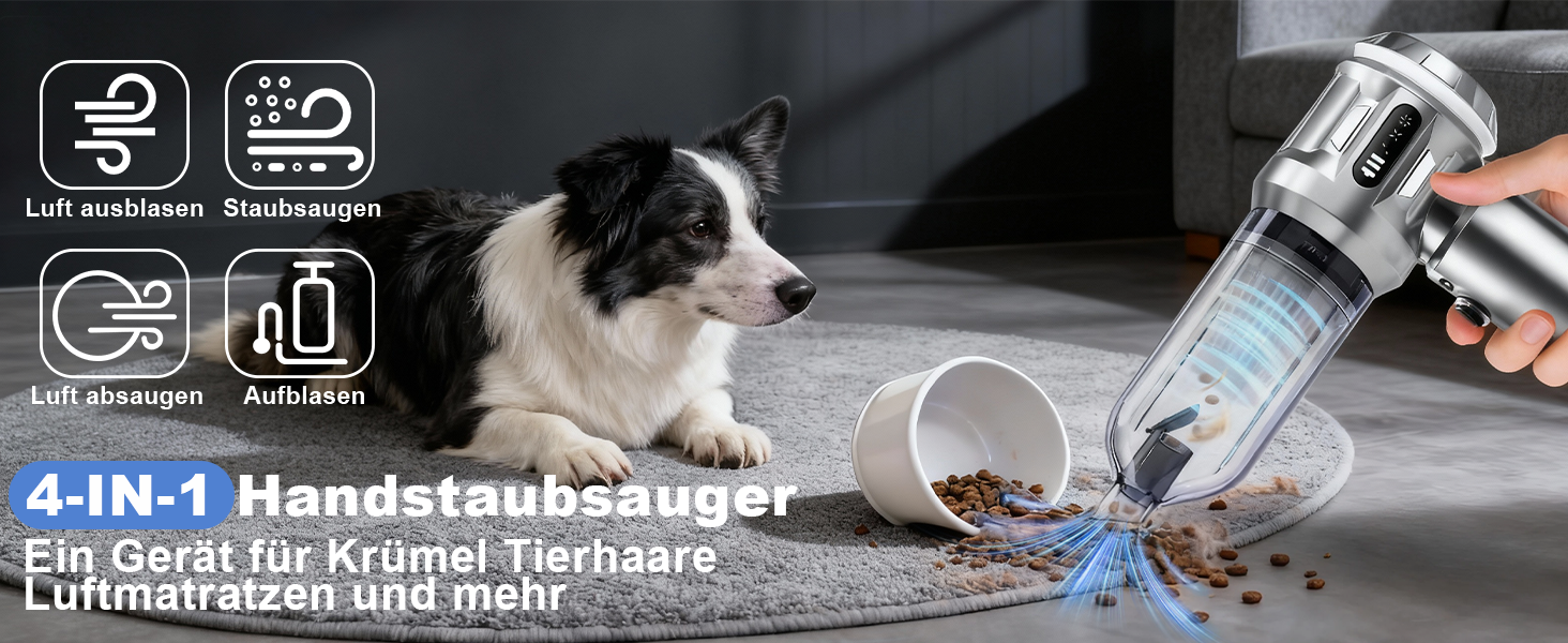 Акумуляторний ручний пилосмок Citybee 4 в 1, бездротовий міні-пилосмок для авто та дому, 25000Па, безщітковий двигун, 3 режими потужності, сріблястий