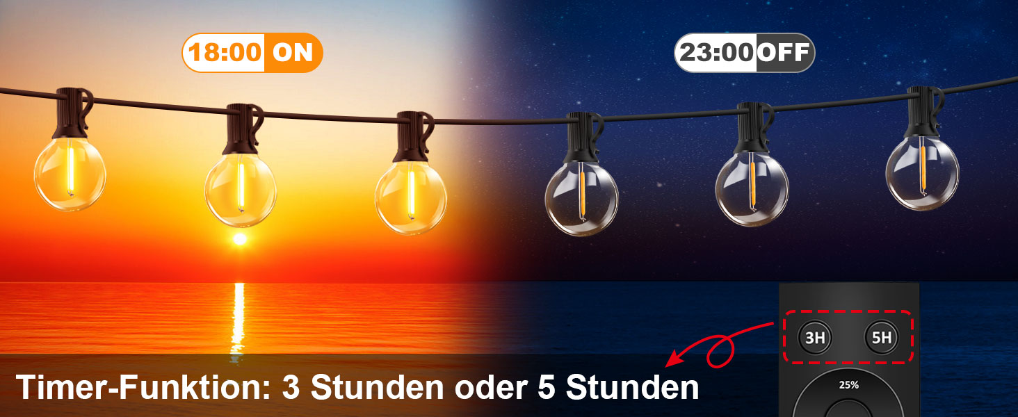 LED гірлянда для вулиці з пультом керування, 15м, G40, диммування, 4 режими, таймер, вологостійка, для саду, балкону, тераси, вечірки, кемпінгу, весілля