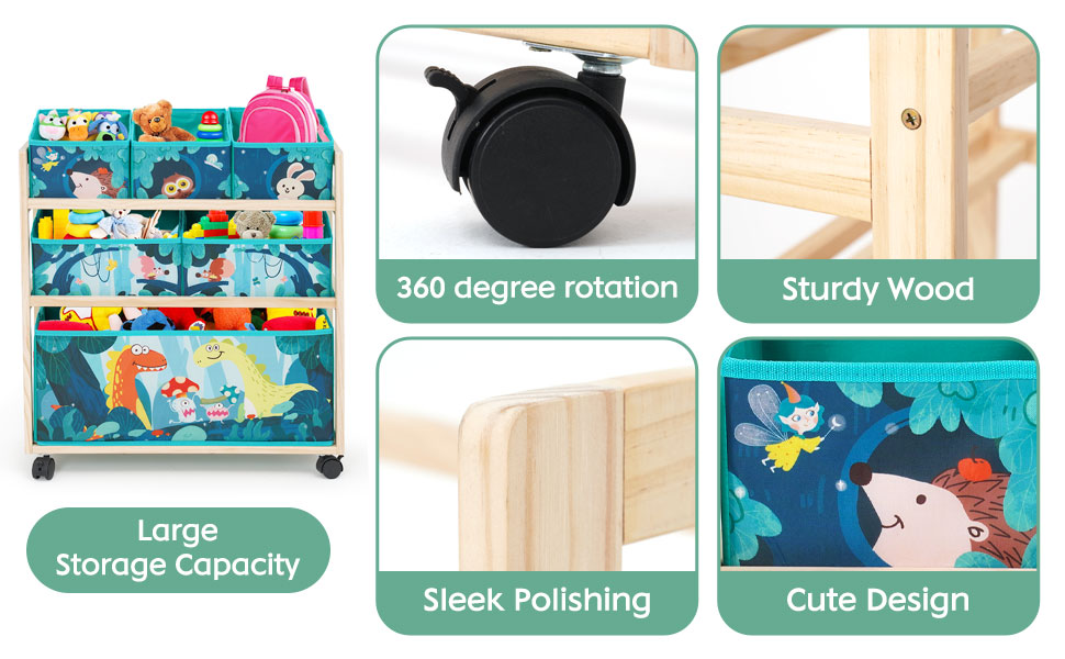 Органайзер для іграшок HOMCENT з колесами та 6 контейнерами, велика місткість, тематика динозаврів для дитячої кімнати