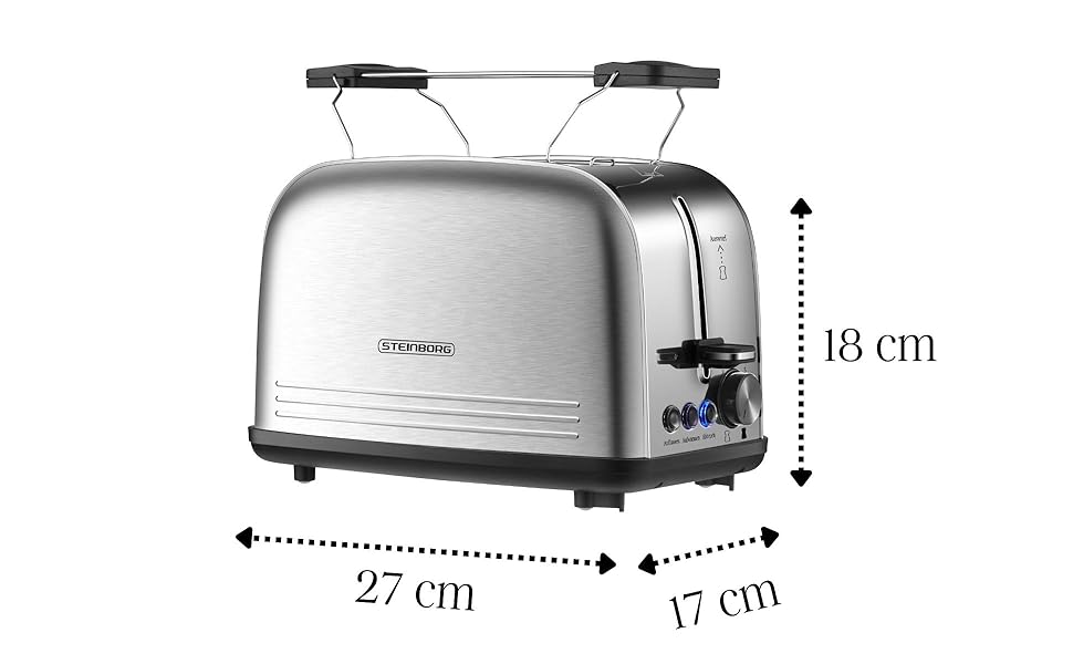 Тостер з нержавіючої сталі з насадкою для булочок Тостер 2 скибочки Тостер з подвійним отвором 7 кроків 4 Функції Тостова машина Шухляда для крихт