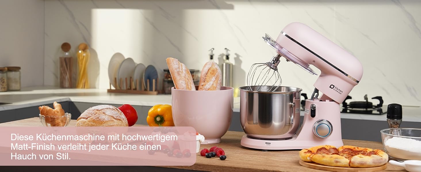 Кухонна машина Kitchen in the Box (Рожева) з двома чашами 3.5L, 10 швидкостей, з міксером та гаком для тіста