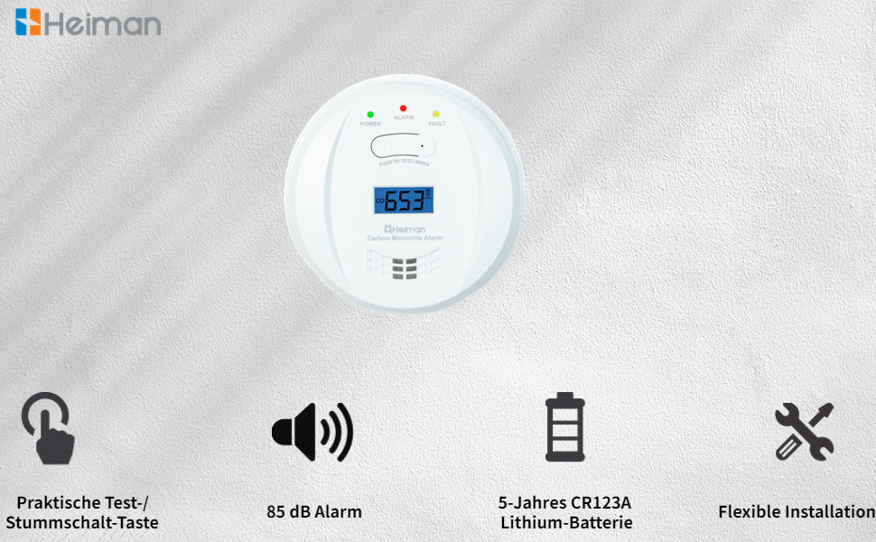 Датчик CO Heimann з Wi-Fi, 10 років служби, сумісний з Tuya/SmartLife, EN50291, портативний (723ESY)