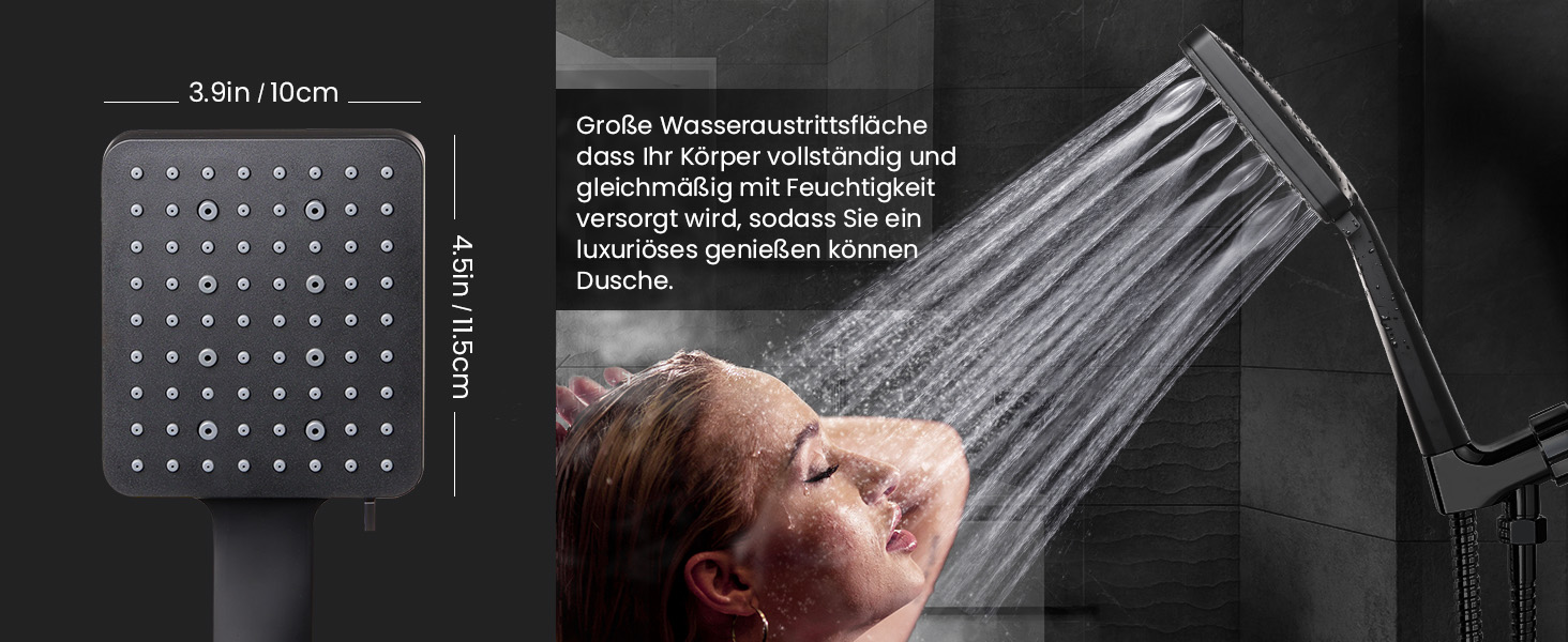 Насадка для душу Newentor: велика дощова лійка, ручна насадка, економна, високий тиск, 6 режимів, чорний колір