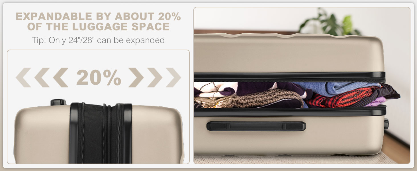 Набір валіз KONO 3 шт. (M-L-XL) з ABS+PC, розширювані, з TSA-замком та 4 колесами, золотий