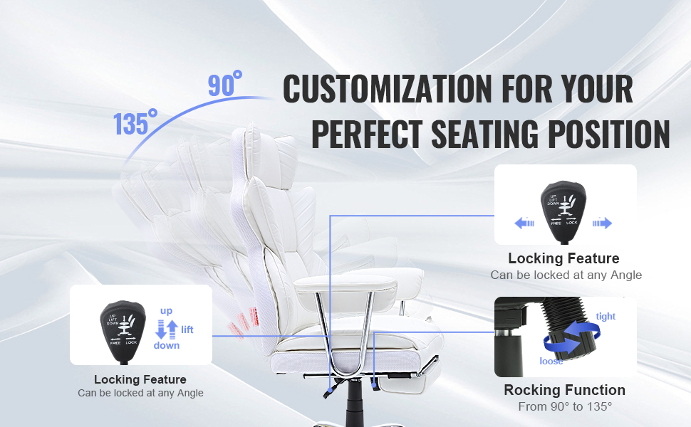 Офісне крісло VEVOR з регульованим нахилом спинки, біле, універсальний розмір