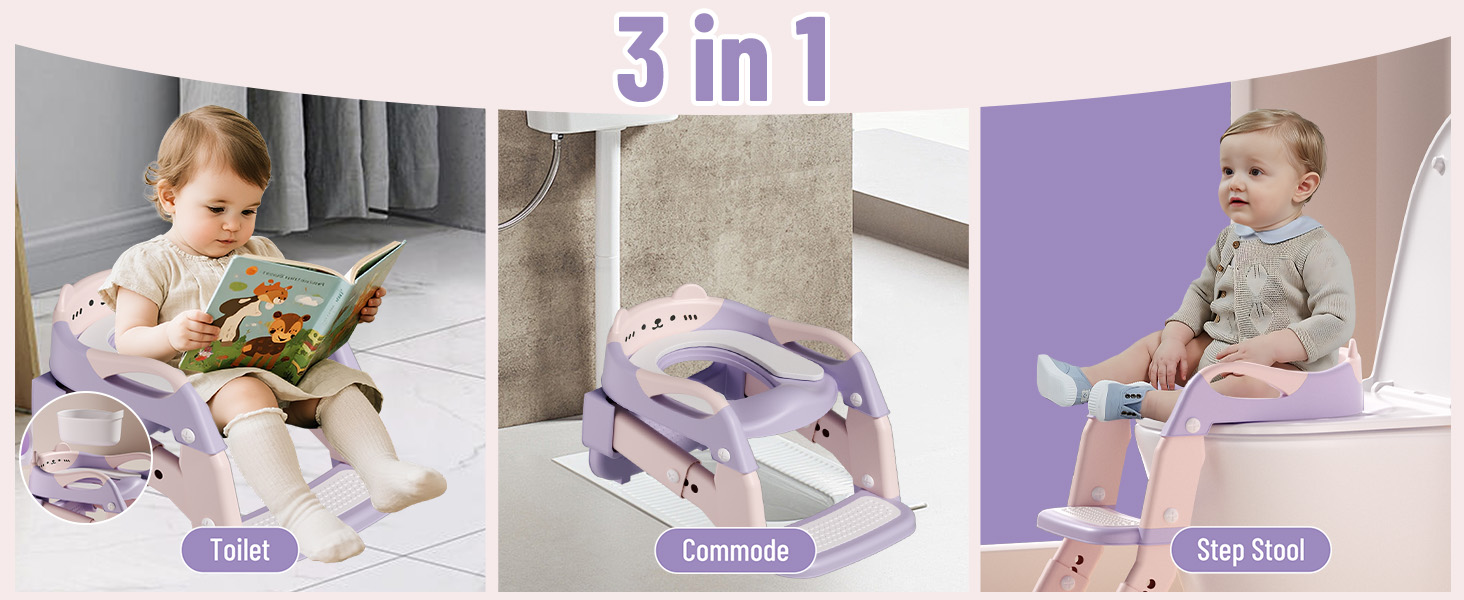 Дитячий унітаз-сходи 3-в-1 з поручнями, регульований по висоті, сірий. Тренажер для привчання до горщика