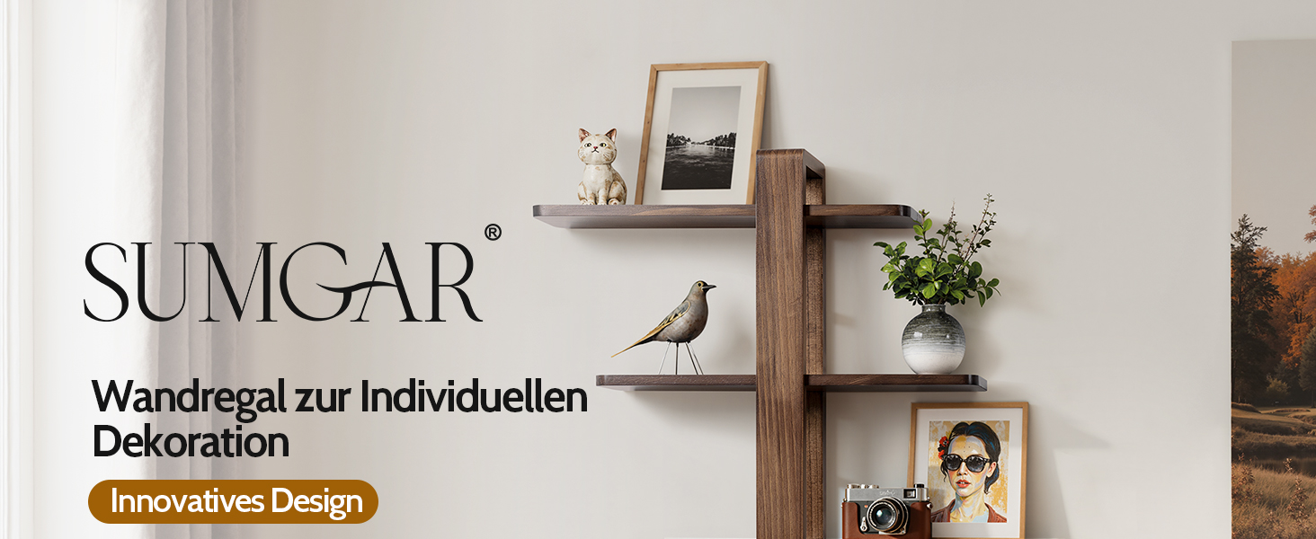 Полиця настінна SUMGAR з дерева, плаваючі полиці, 3-ярусна, декоративна, для вітальні, спальні, колір горіх, 50x58 см