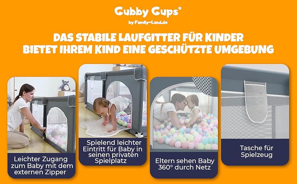 Дитячий лабіринт GUBBY GUPS® з басейном для кульок, баскетбольним кільцем та ворітами для футболу, 188x124x66 см, як допомога для ходьби (сірий, з ігровим килимком, 50 кульок, 4 кільця, 1 сумка)