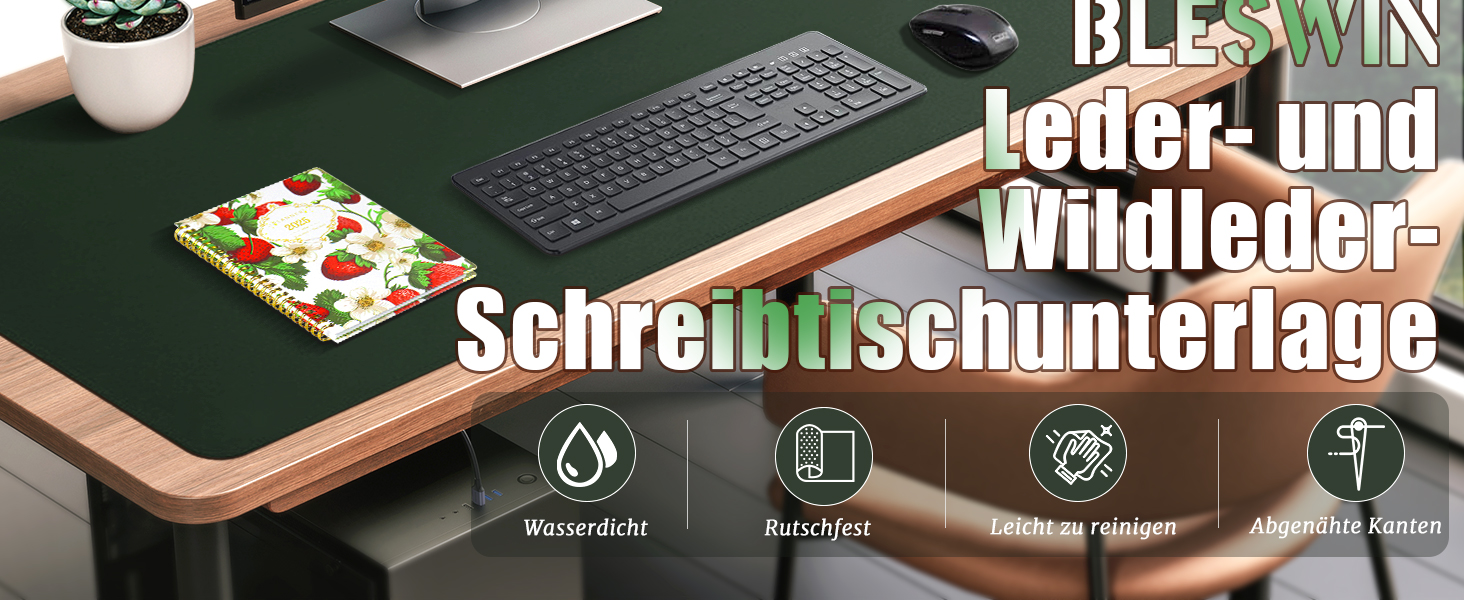 Велика двостороння шкіряна підкладка на стіл 120x60 см — водонепроникний захисний килимок для письма та малювання з замшею, темно-зелений