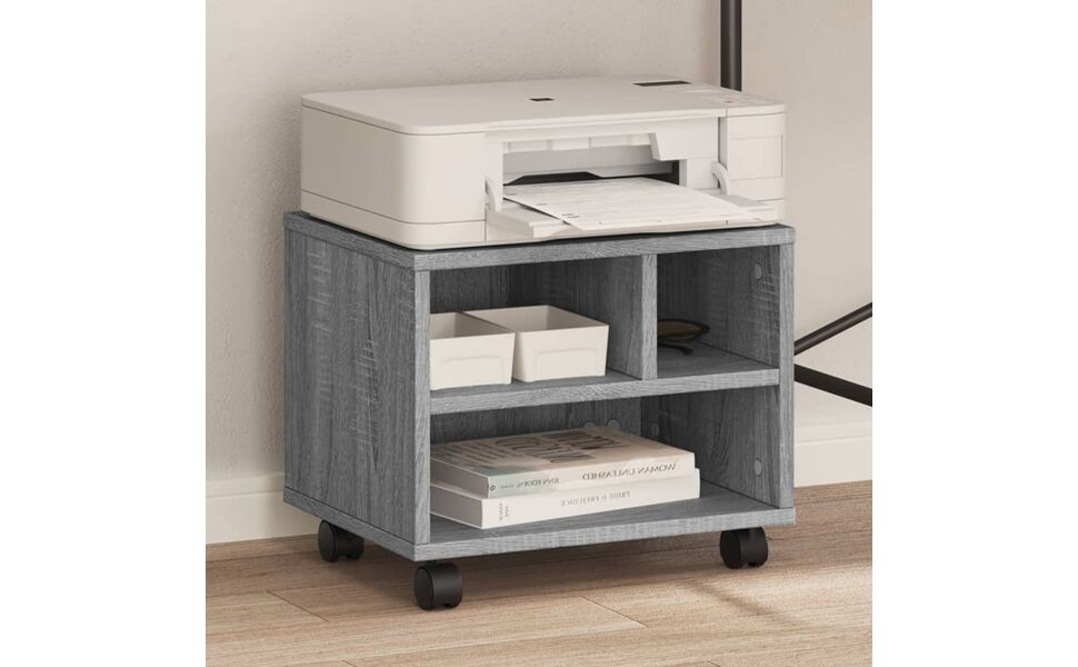 Підставка для принтера на колесах з полицями, білий ДСП, для офісу та дому (Грау Сонома)
