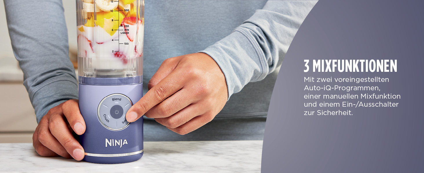 Портативний блендер Ninja Blast Max: 570 мл, акумулятор, чаша та кришка, 3 функції, для смузі та протеїнових коктейлів BC251EULD