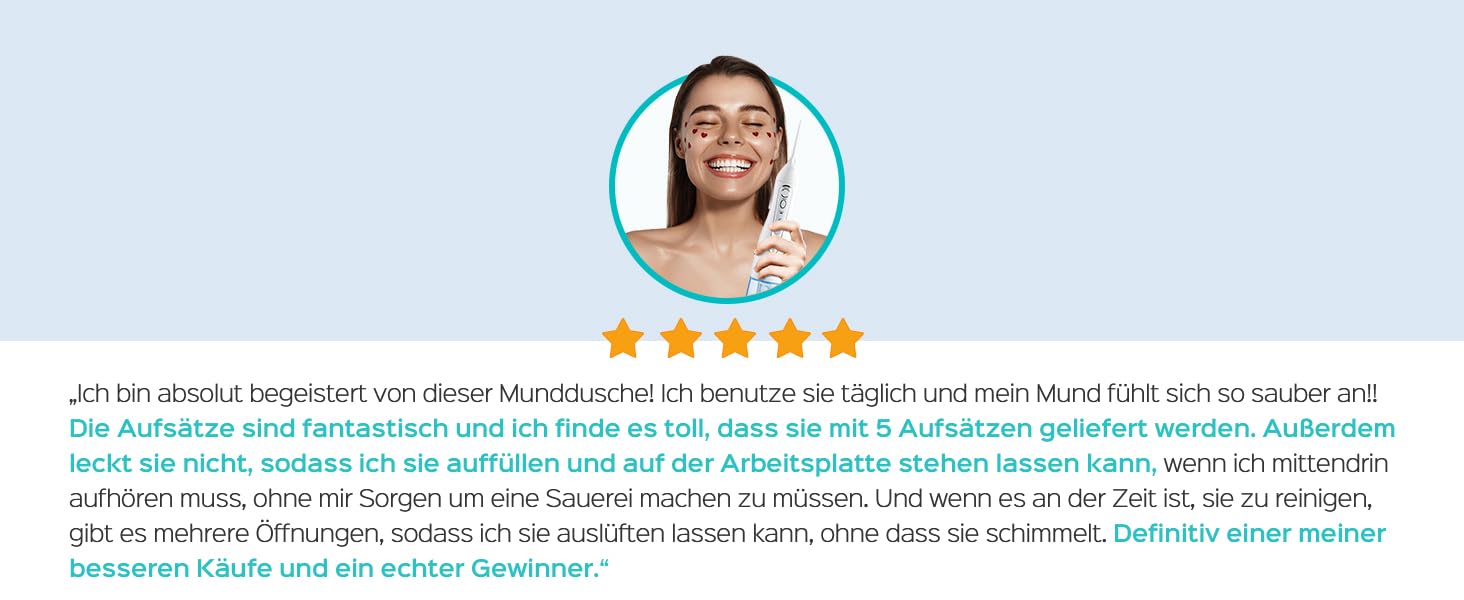 Бездротовий портативний душ COSLUS: 300 мл, IPX7, 5 насадок, для інтенсивного очищення та догляду за порожниною рота, ідеальний для подорожей