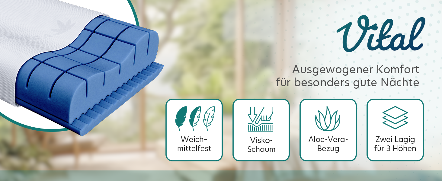 Ортопедична подушка для шиї OnlyDreams з гелевим шаром | Регульована висота + жорсткість | Чохол з алое вера | Підходить для сну на спині, животі та боці | Оeko-TEX (Преміум гель)