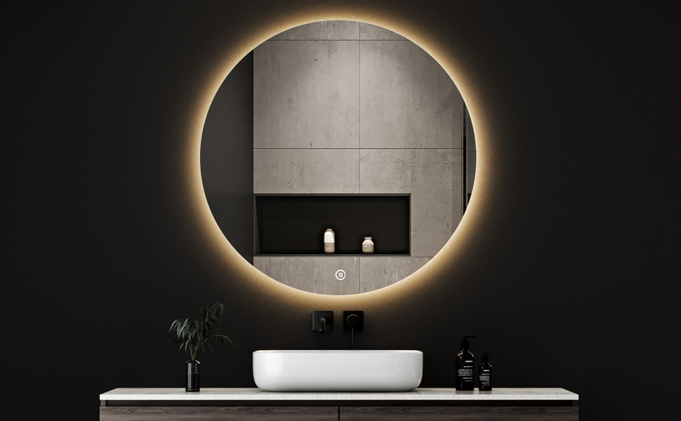 Круглий дзеркало для ванної кімнати Boromal з годинником та підсвічуванням, 60 см, 3 кольори світла, регулювання яскравості, LED, сенсорне управління, Стиль Jd