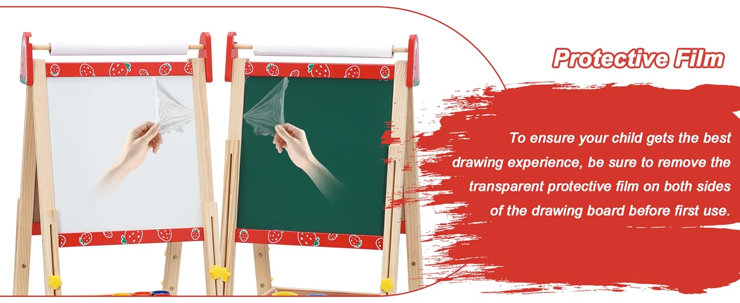 Дитяча мольберт Kinder Staffelei 3 в 1: регульована висота, подвійний бік, з рулоном паперу, 100+ аксесуарів для малювання, для дітей 3-8 років (червоний)