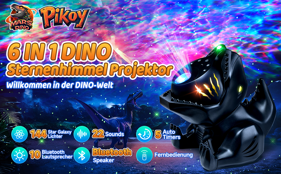 Проєктор зоряного неба Динозавр One Fire з Bluetooth, 144 режими, нічник для дітей з пультом, новорічний декор